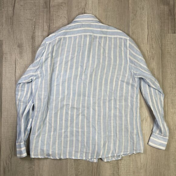 Sartoria Saracena Shirt Men's Large Button Up Blue Striped 100% Linen Italy N - Picture 11 of 11